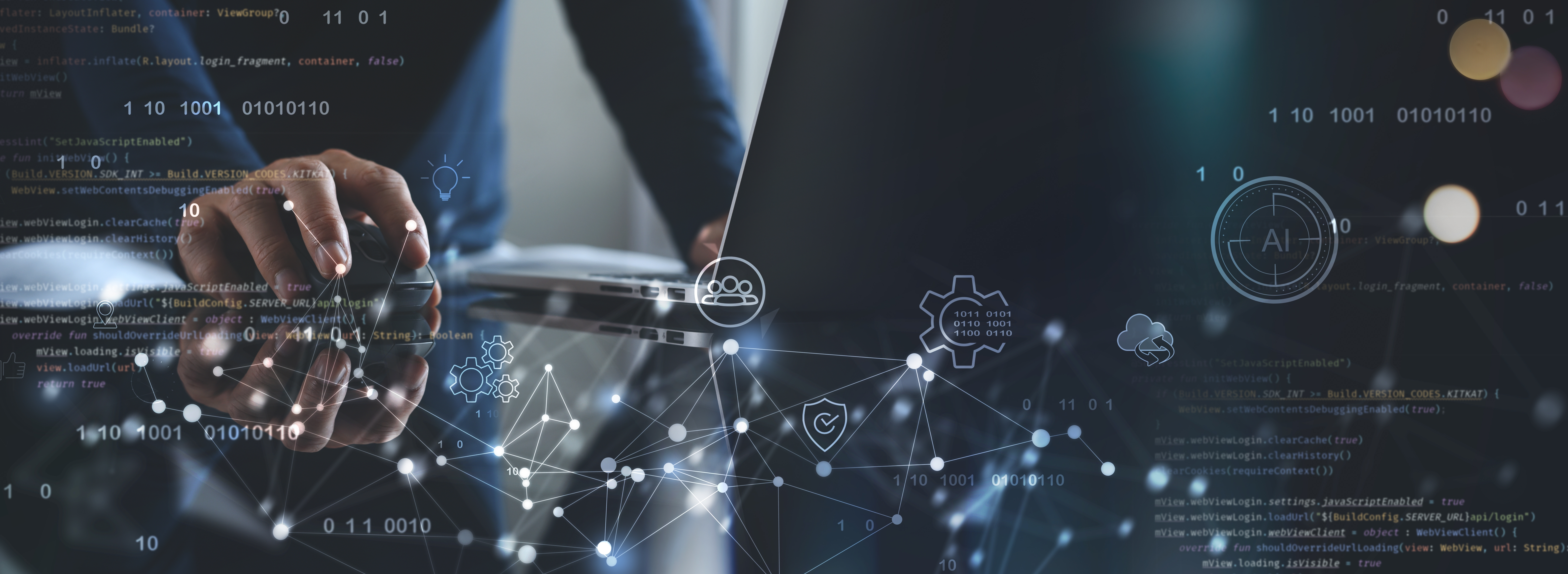 A person sitting at their desk with animations in front